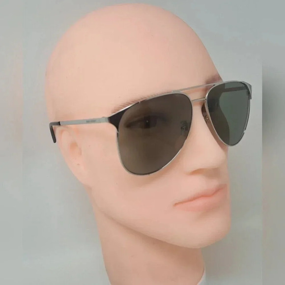 Saint Laurent Men's Aviator Sunglasses Metal Silver Green SL 279 004 61-14-145 - Picture 3 of 16